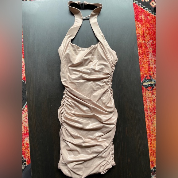 Elegant Tan Halter Dress - Picture 1 of 3